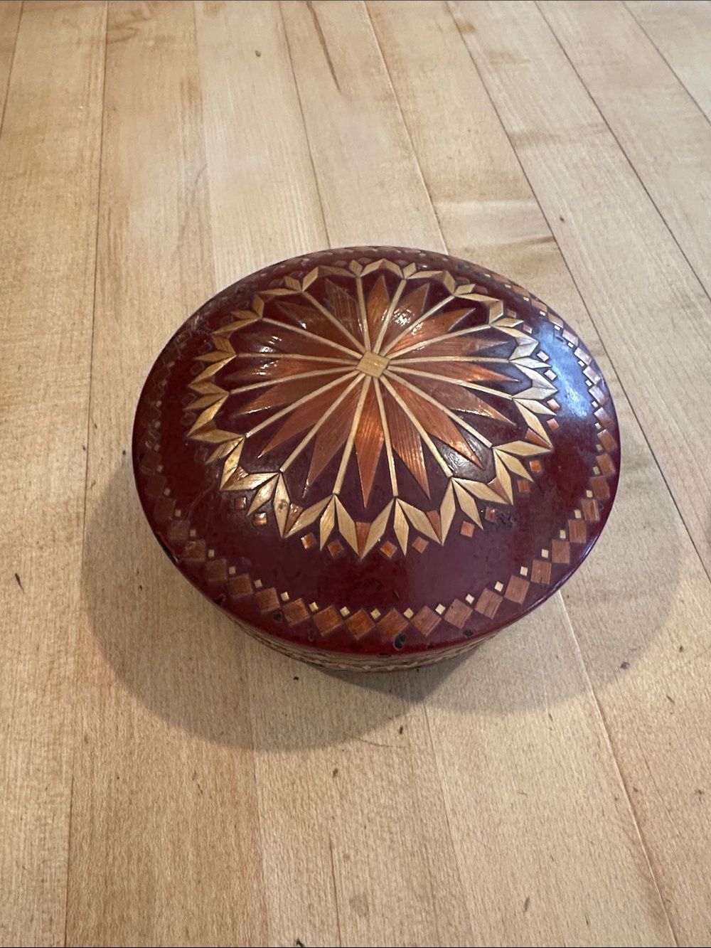 Handcrafted Decorative Round Wooden Box - Brown & Gold